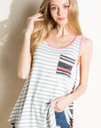 e Luna PLUS Mixed Stripe Pocket Tank Top