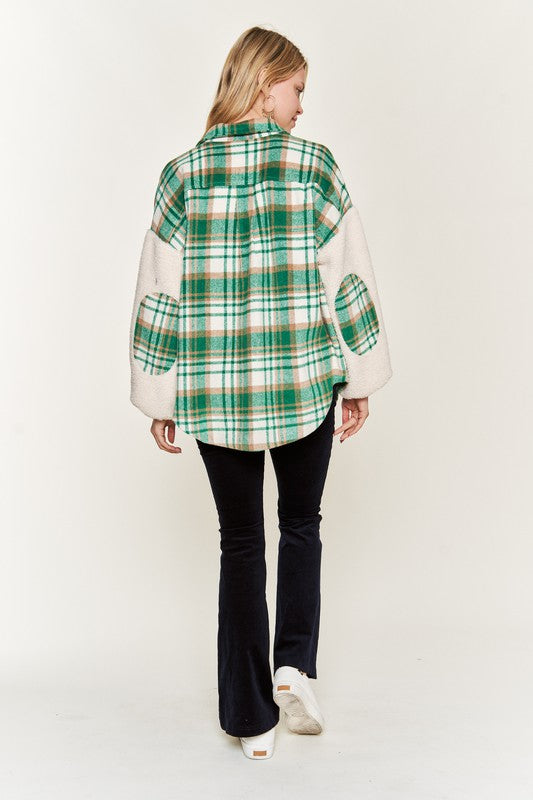 Jade By Jane Plus Size Multi Plaid Fuzzy Sleeve Jacket