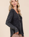 Mittoshop Washed V-Neck Long Sleeve Blouse