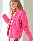 Davi & Dani Washed Soft Comfy Quilting Zip Closure Jacket