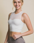 Love Tree Round Neck Ribbed Cropped Mesh Tank