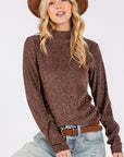 SAGE + FIG Glitter Mock Neck Lettuce Hem Long Sleeve Top