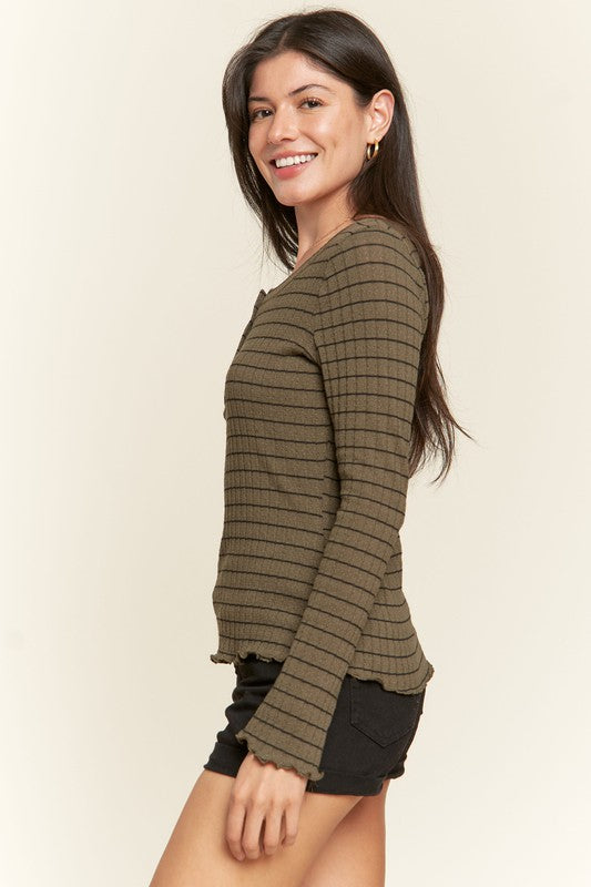 Jade By Jane Round Neck Striped Top