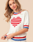 BiBi US Flag Theme Striped Heart Sweater