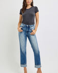 RISEN Full Size High Rise Crop Straight Roll Up Jeans