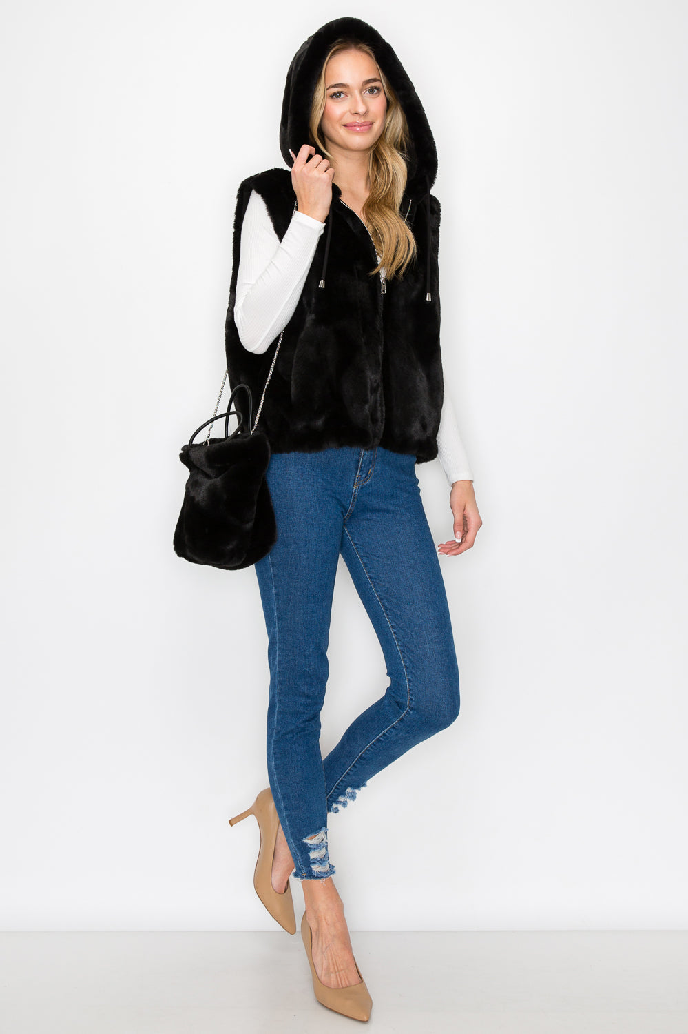 Jackie Fur Vest with Crossbody Fur Bag