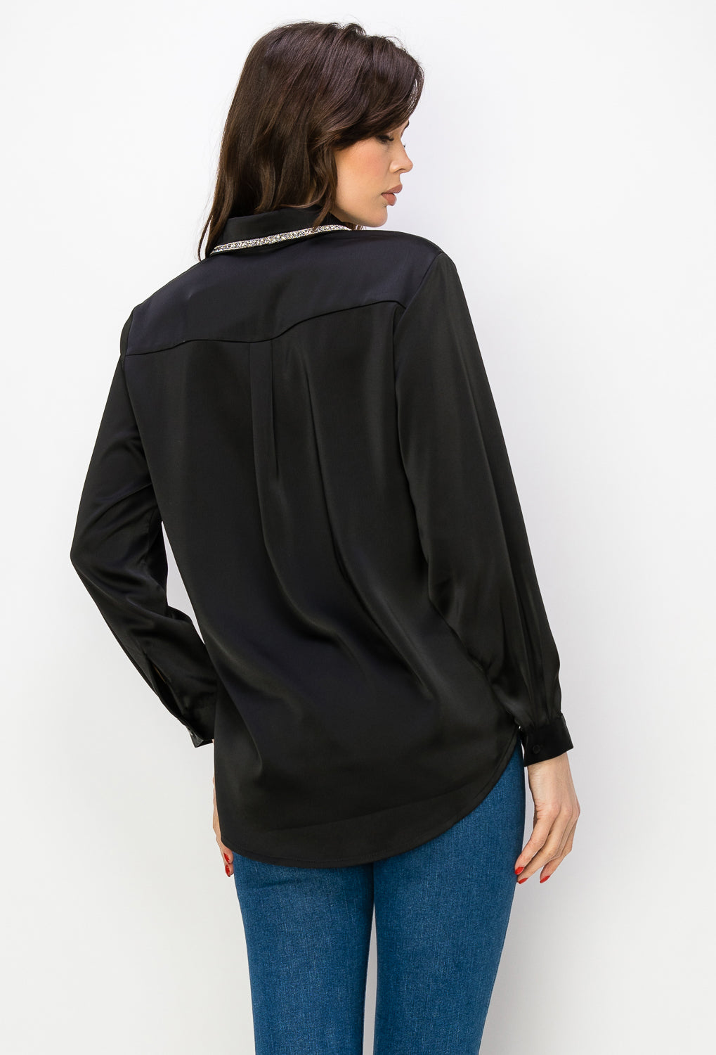 Wileene Satin Shirt with Diamond Trim