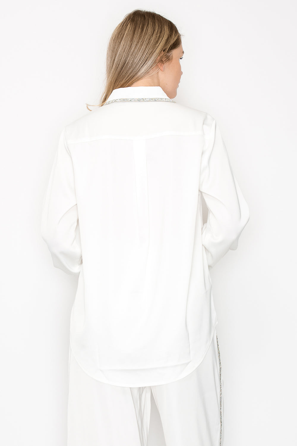 Wileene Satin Shirt with Diamond Trim