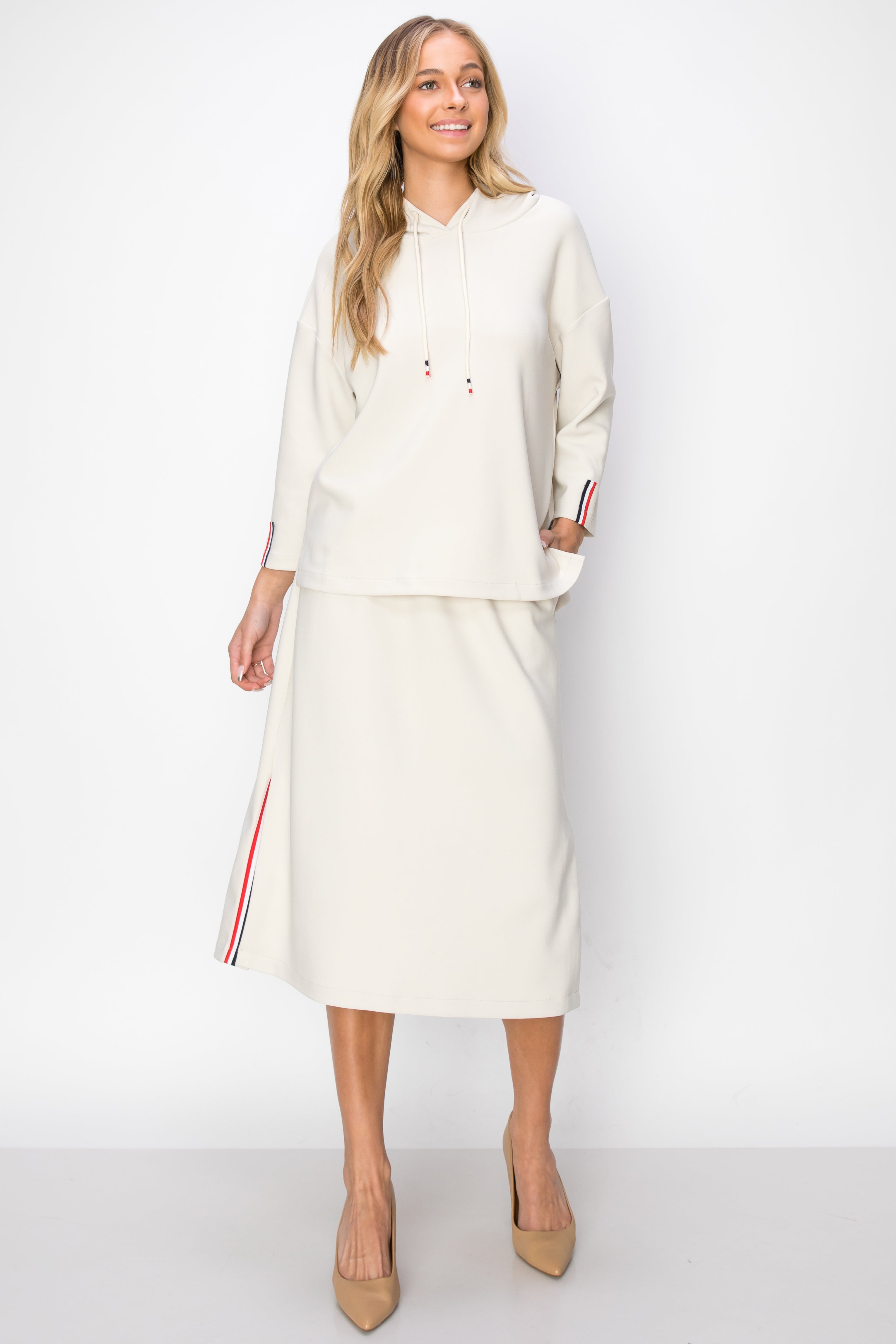 JOH |Kassie Crepe Knit Skirt with Contrast Stripes