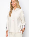 Khloe Knit Crepe Hoodie Top with Contrast Stripes