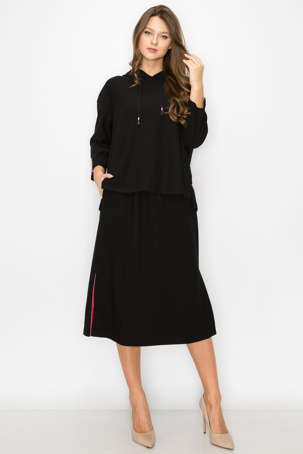 JOH |Kassie Crepe Knit Skirt with Contrast Stripes
