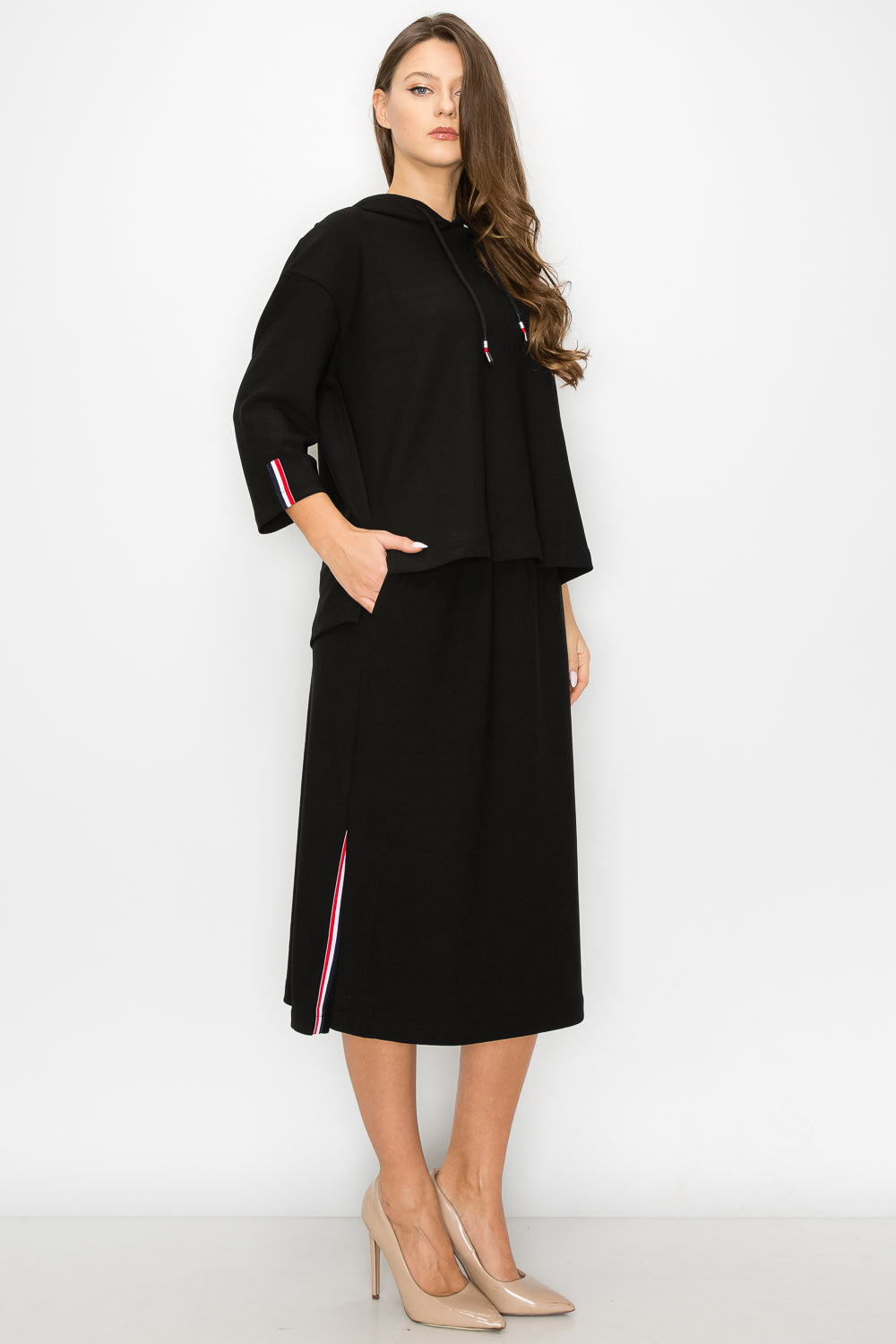 JOH |Kassie Crepe Knit Skirt with Contrast Stripes