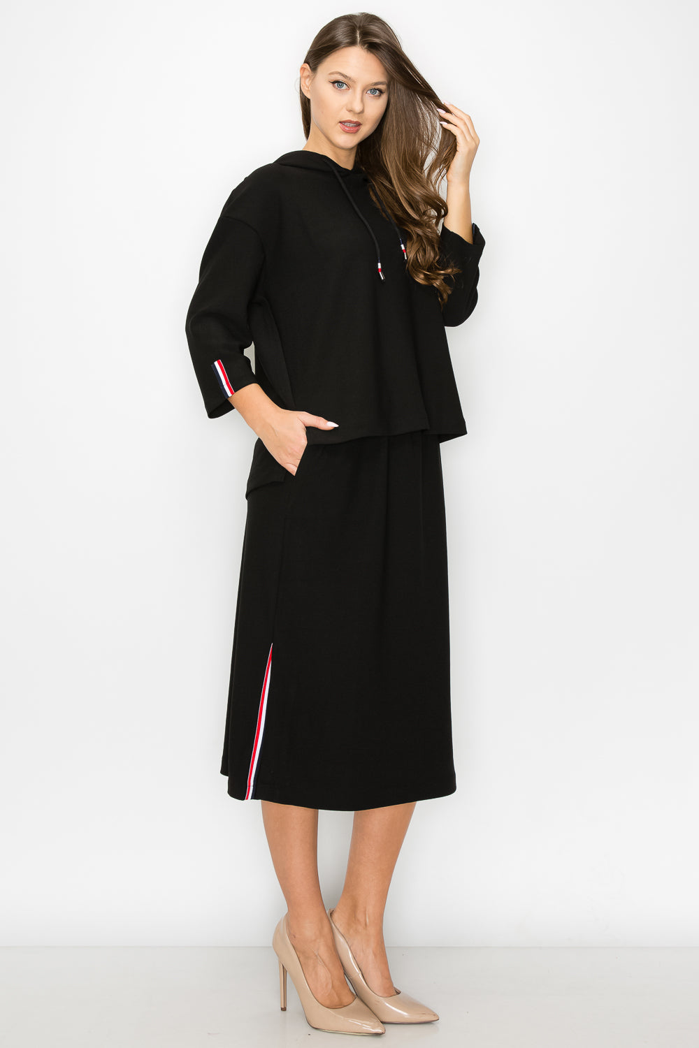 JOH |Kassie Crepe Knit Skirt with Contrast Stripes