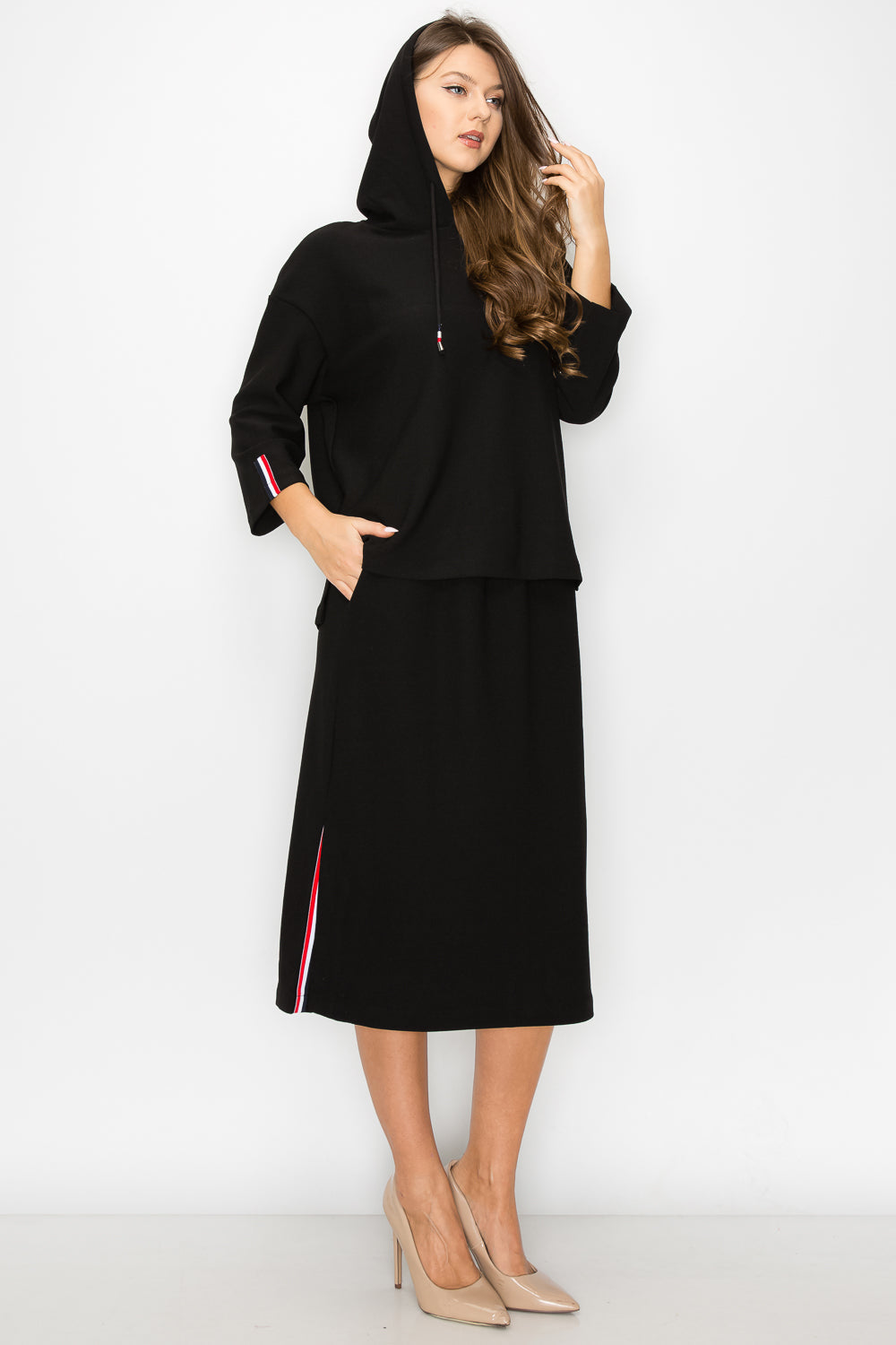 JOH |Kassie Crepe Knit Skirt with Contrast Stripes