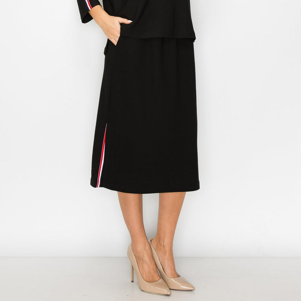 JOH |Kassie Crepe Knit Skirt with Contrast Stripes
