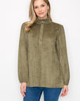 Willabella Suede Top with Ruffled Collar