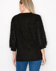 Abby Suede Top with Feathered Sleeves