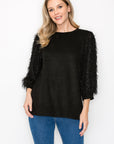 Abby Suede Top with Feathered Sleeves