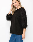 Abby Suede Top with Feathered Sleeves