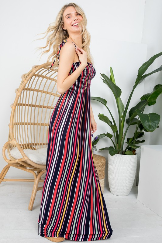 e Luna PLUS Striped Smocked Maxi Dress