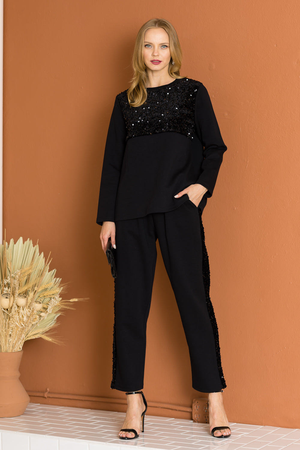 Kenna Knit Pant with Sequin Sparkles