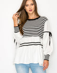 JOH |Reva Knitted Stripe Top with Cotton Poplin