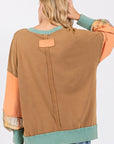 SAGE + FIG Mineral Wash Raw Edge Color Block Sweatshirt