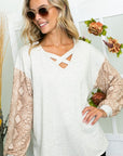 e Luna PLUS Solid Animal Mix Lace Up Boxy Top