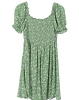 Green Smocked Puff Sleeve Dress - Online Only