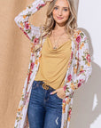 And The Why Floral Kimono Open Front Longline Cardigan