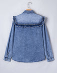Denim Vintage Wash Ruffle Button-Down Shirt
