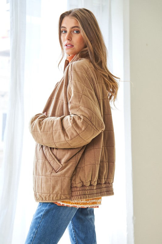 Davi &amp; Dani Washed Soft Comfy Quilting Zip Closure Jacket