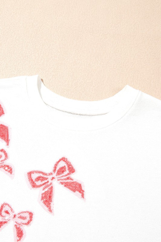 Valentine Bow Sequin Sweatshirt – Oversized Romantic Pullover