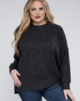 Zenana Plus Brushed Melange Drop Shoulder Sweater