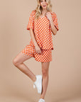 Ces Femme Checkered Round Neck Top and Shorts Set