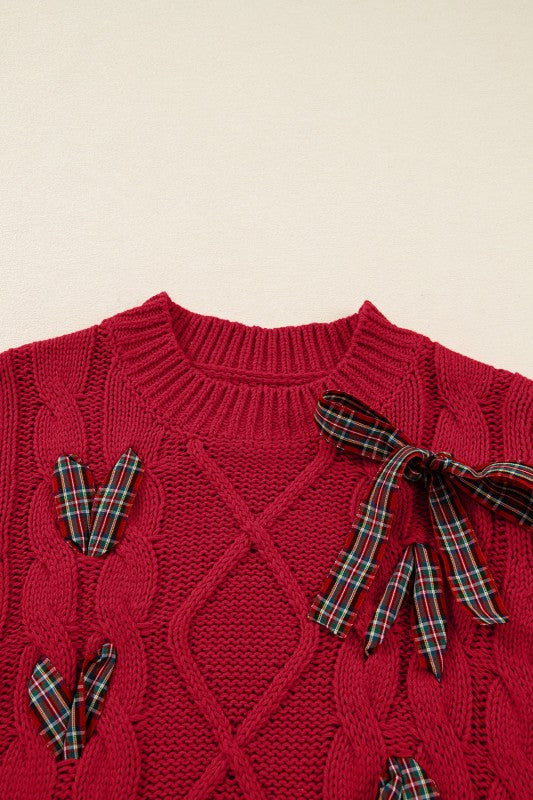 Christmas Plaid Lace-Up Puff Sleeve Sweater