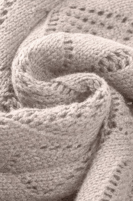 Solid Openwork Knit Button-Up Cardigan