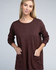 Zenana Viscose Front Pockets Sweater