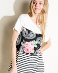 e Luna Solid Striped Floral Print Mixed Top