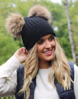 Double Fur Pom, Angora Knit Beanie