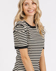 Mittoshop Striped Round Neck Puff Sleeve T-Shirt