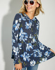 e Luna Floral Jersey Babydoll Hoodie Casual Top