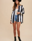 Annie Wear Striped Dropped Shoulder Button Up Shirt