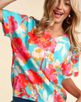 e Luna PLUS Drop Shoulder Dolman Banded Floral Woven Top