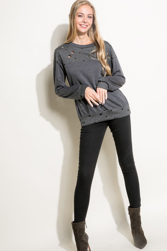 e Luna Distressed French Terry Sweatshirts