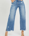 Sz 15 (32) Risen High Rise Side Slit Raw Hem Cropped Jeans