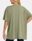 Zenana Drop Shoulder Oversized Front Pocket T-Shirt