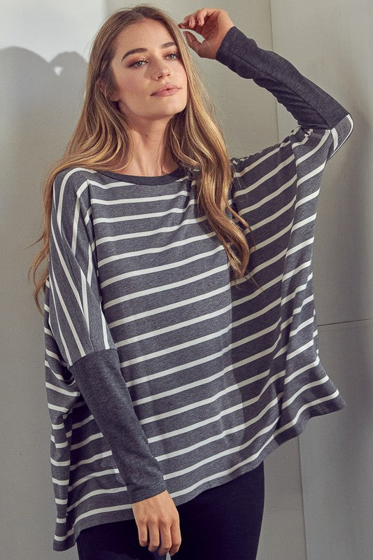 e Luna Stripe Mix Oversized Tunic Top