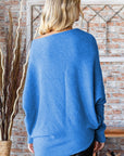 First Love Full Size Asymmetrical Hem Dolman Sleeve Sweater