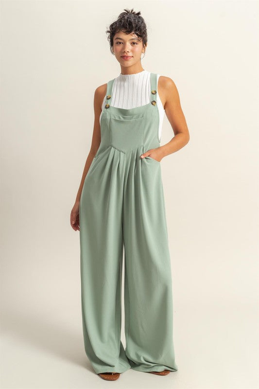 HYFVE Pleated Detail Front Pocket Wide Strap Overalls